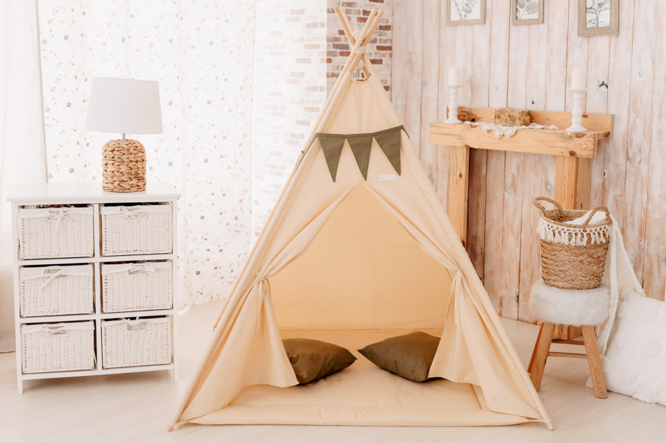 Cort de joaca teepee - Bej - Maradalia Kids, [2],bestfam.ro