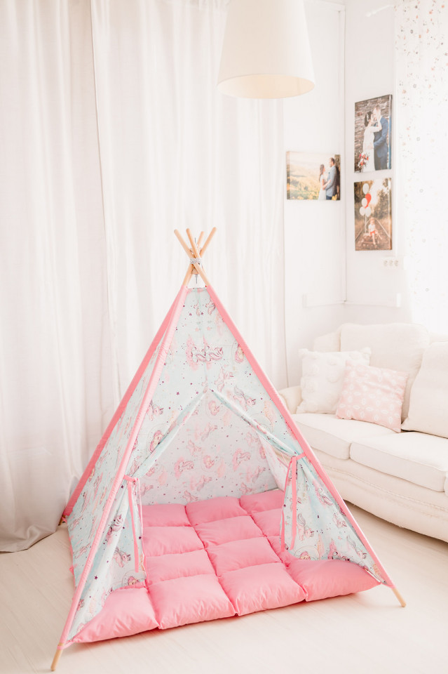 Cort de joaca teepee - Unicorn Heaven - Roz - Maradalia Kids, [2],bestfam.ro