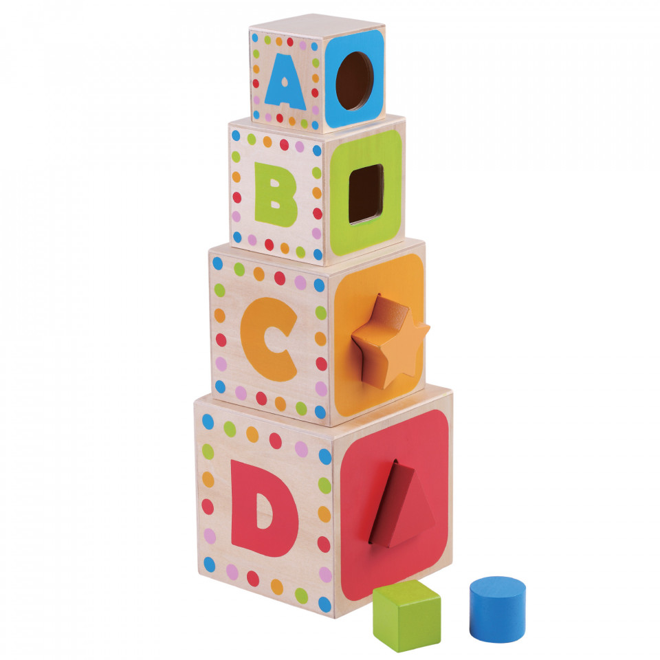 Cuburi de construit cu forme si litere - Jumini