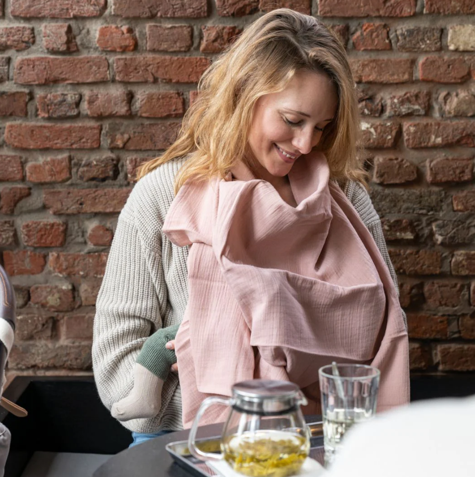 Doomoo - Esarfa pentru alaptat multifunctionala din bumbac organic Momâ€™n Play Pink, [8],bestfam.ro