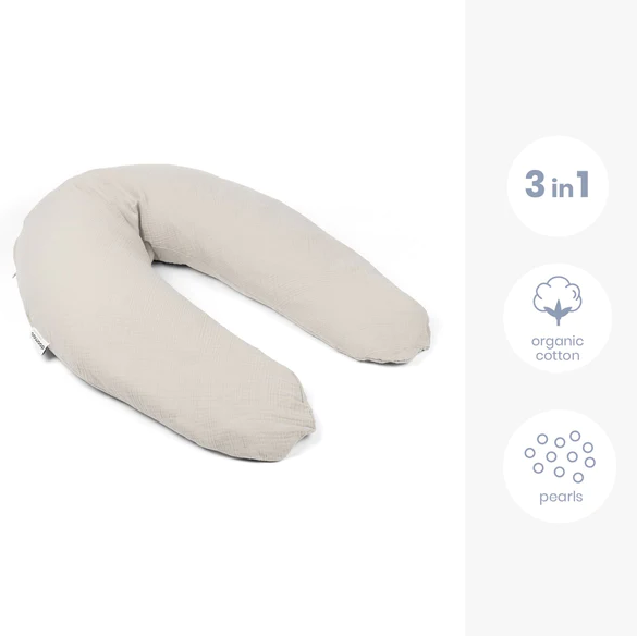 Doomoo - Perna mare 3 in 1 Comfy Big Tetra Almond din bumbac organic: perna gravide, suport pentru hranire, suport pentru bebe, [5],bestfam.ro