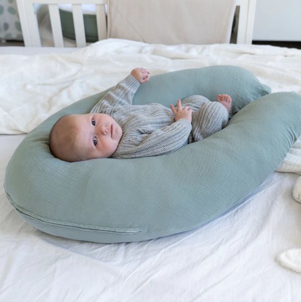 Doomoo - Perna mare 3 in 1 Comfy Big Tetra Green din bumbac organic: perna gravide, suport pentru hranire, suport pentru bebe, [4],bestfam.ro