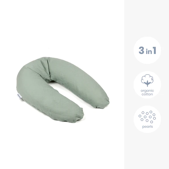 Doomoo - Perna mare 3 in 1 Comfy Big Tetra Green din bumbac organic: perna gravide, suport pentru hranire, suport pentru bebe, [7],bestfam.ro