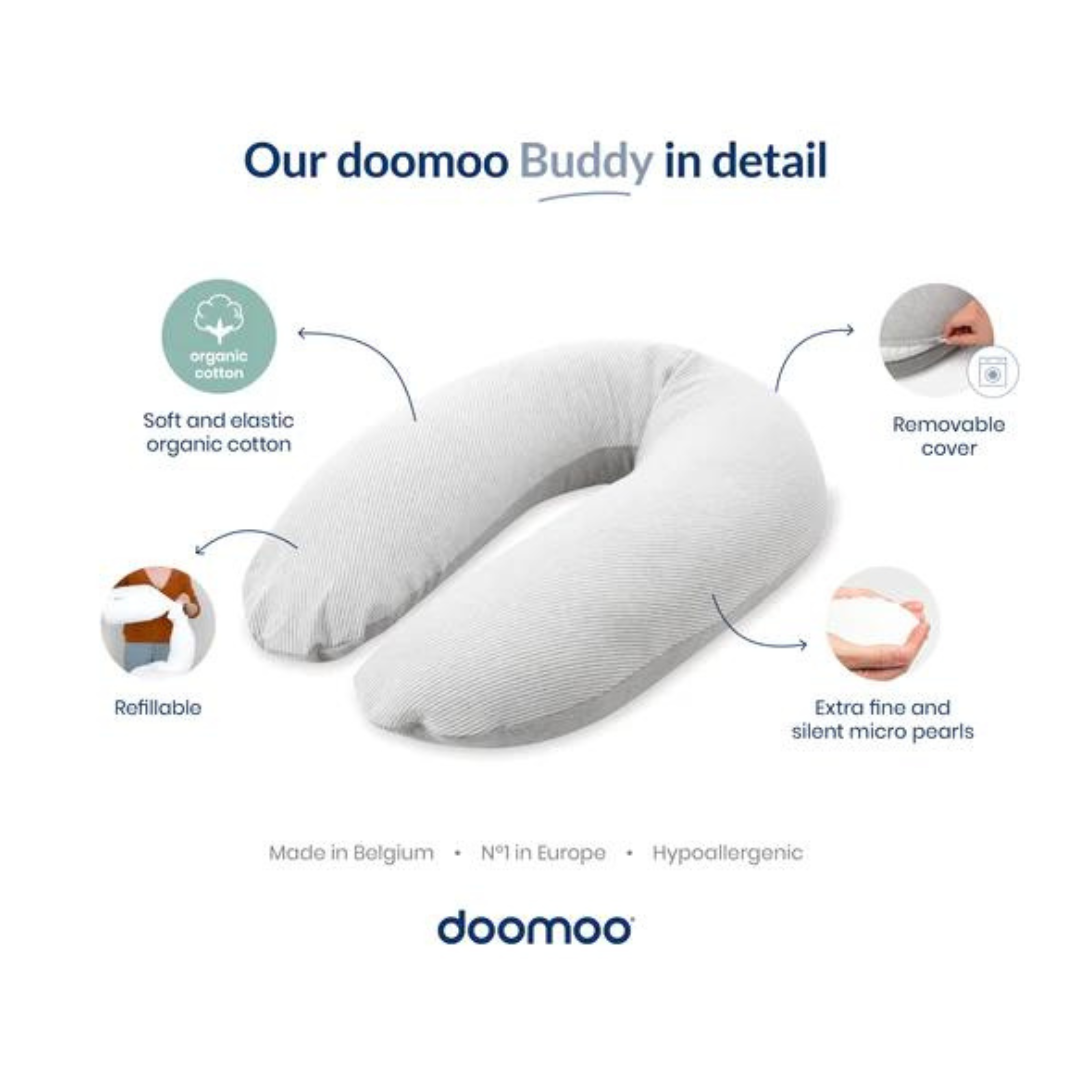 Doomoo - Perna mare pentru gravide si bebelusi 3 in 1, bumbac organic Buddy Cloudy Kaki, [6],bestfam.ro