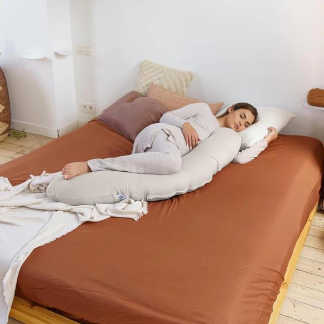 Doomoo - Perna mare pentru gravide si bebelusi 3 in 1, bumbac organic Buddy Tetra Jersey Sand, [4],bestfam.ro