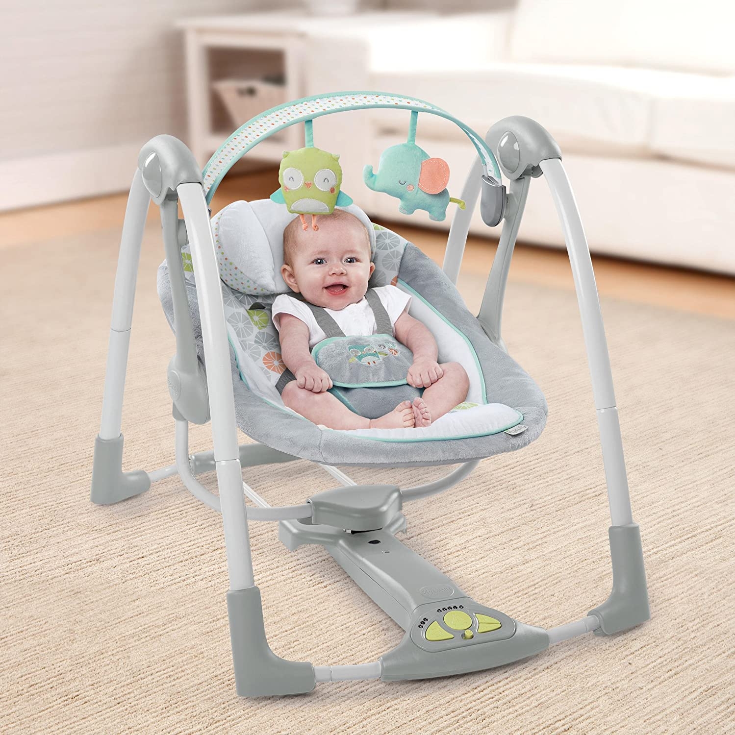 Ingenuity - Leagan portabil Swing 'n Go Portable Swin - Hugs & Hoots, [7],bestfam.ro