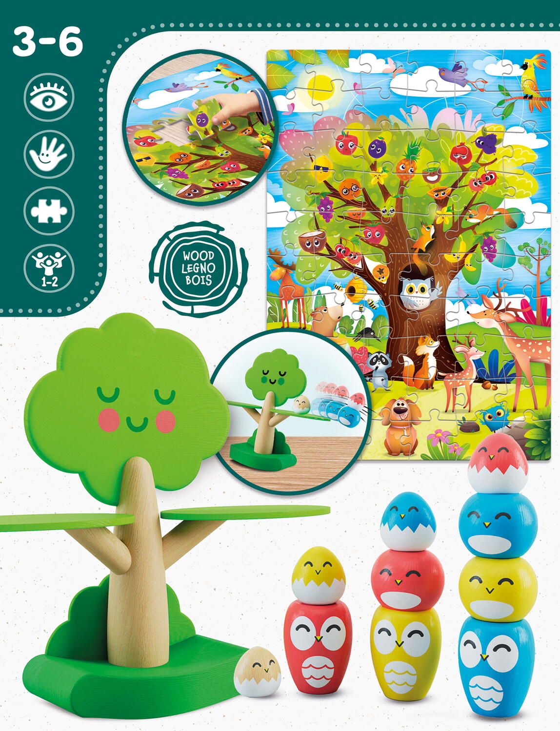 Joc de echilibru  Montessori - Pasarele vesele, [3],bestfam.ro