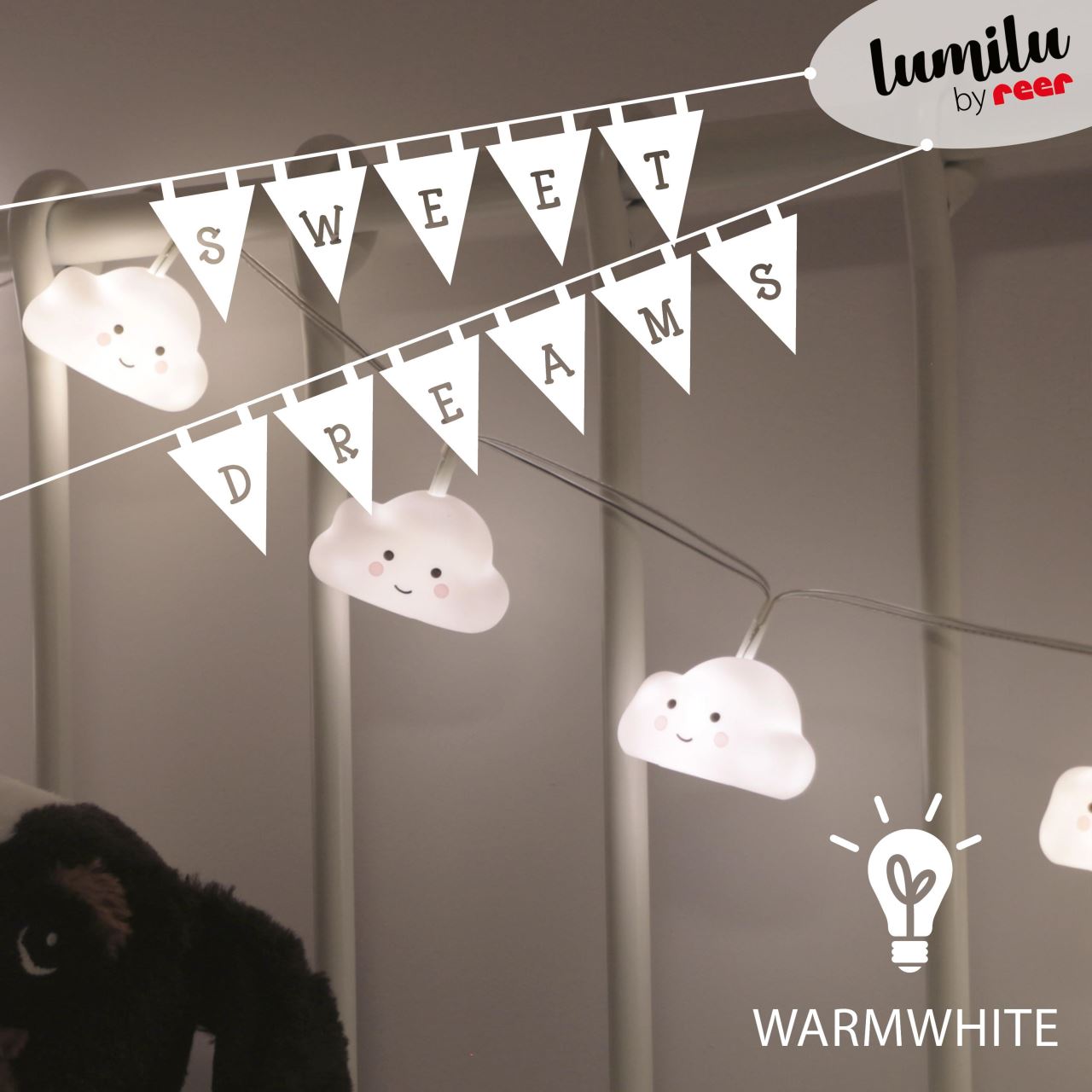 Lampa de veghe ghirlanda, 10 LED-uri, oprire cronometrata, forma nor, alba, Lumilu String Light Cloud, Reer 52180, [3],bestfam.ro