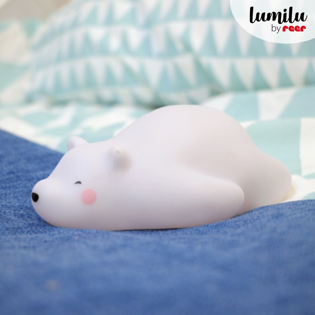 Lampa de veghe si veioza cu LED, lumina reglabila si oprire cronometrata, forma urs polar, alba, Lumilu Lazy Friends Bear, Reer 52230, [4],bestfam.ro