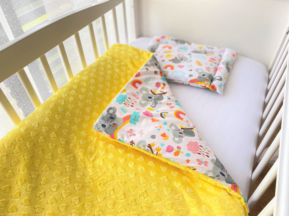 Lenjerie de pat pentru copii - Yellow Hearts Koala - Maradalia Kids