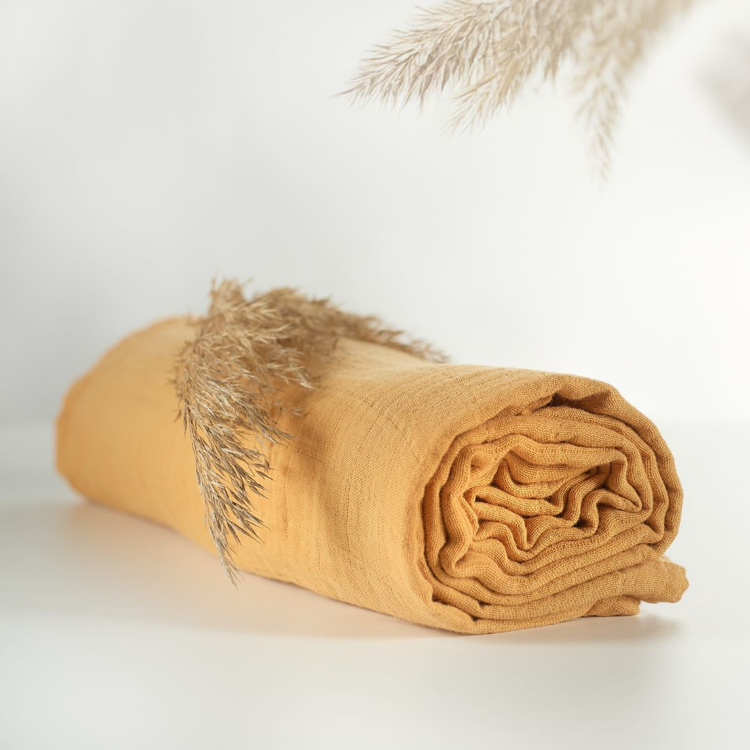 ONINO - Muselina multifunctionala din bumbac 100% organic, HUG.me, Honey Gold, x1 bucata, 120 x 120 cm, certificata GOTS