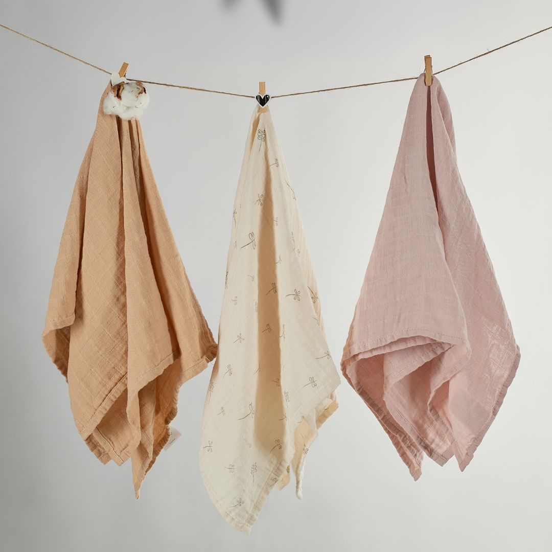 ONINO - Muselina multifunctionala din bumbac 100% organic, HUG.me, Pure Bloom, x3 bucati, 60 x 60 cm, certificata GOTS, [6],bestfam.ro