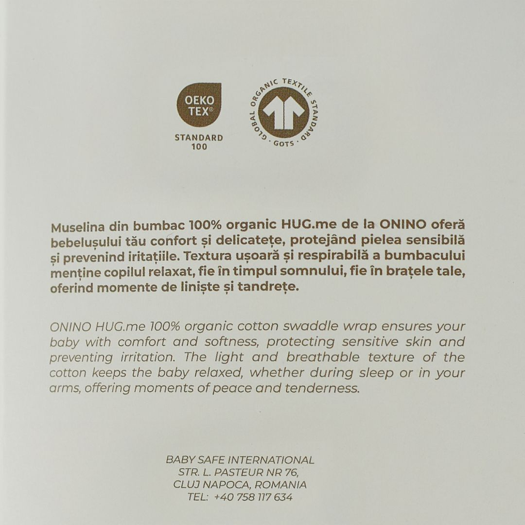 ONINO - Muselina multifunctionala din bumbac 100% organic, HUG.me, Pure Nature, x3 bucati, 60 x 60 cm, certificata GOTS, [7],bestfam.ro