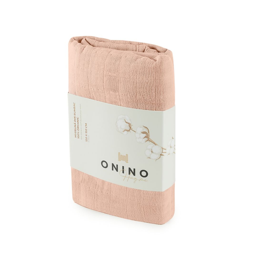 ONINO - Muselina multifunctionala din bumbac 100% organic, HUG.me, Sandy Rose, x1 bucata, 120 x 120 cm, certificata GOTS, [3],bestfam.ro