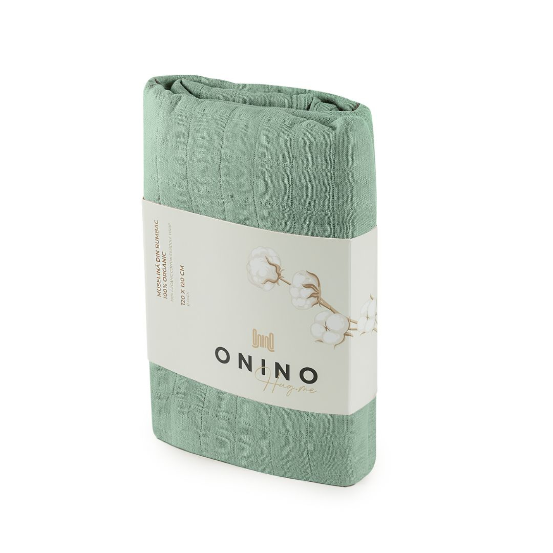 ONINO - Muselina multifunctionala din bumbac 100% organic, HUG.me, Serene Green, x1 bucata, 120 x 120 cm, certificata GOTS, [5],bestfam.ro