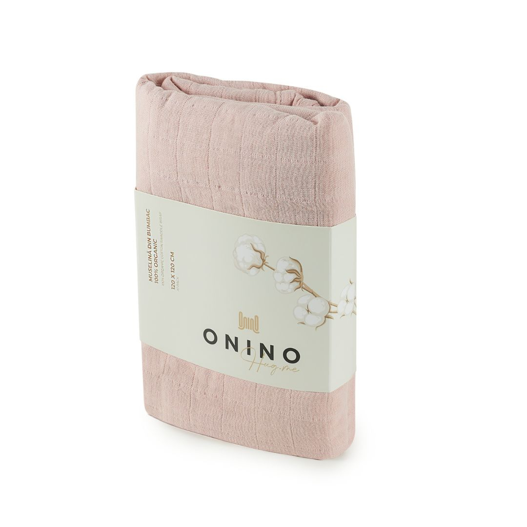 ONINO - Muselina multifunctionala din bumbac 100% organic, HUG.me, Warm Peach, x1 bucata, 120 x 120 cm, certificata GOTS, [5],bestfam.ro