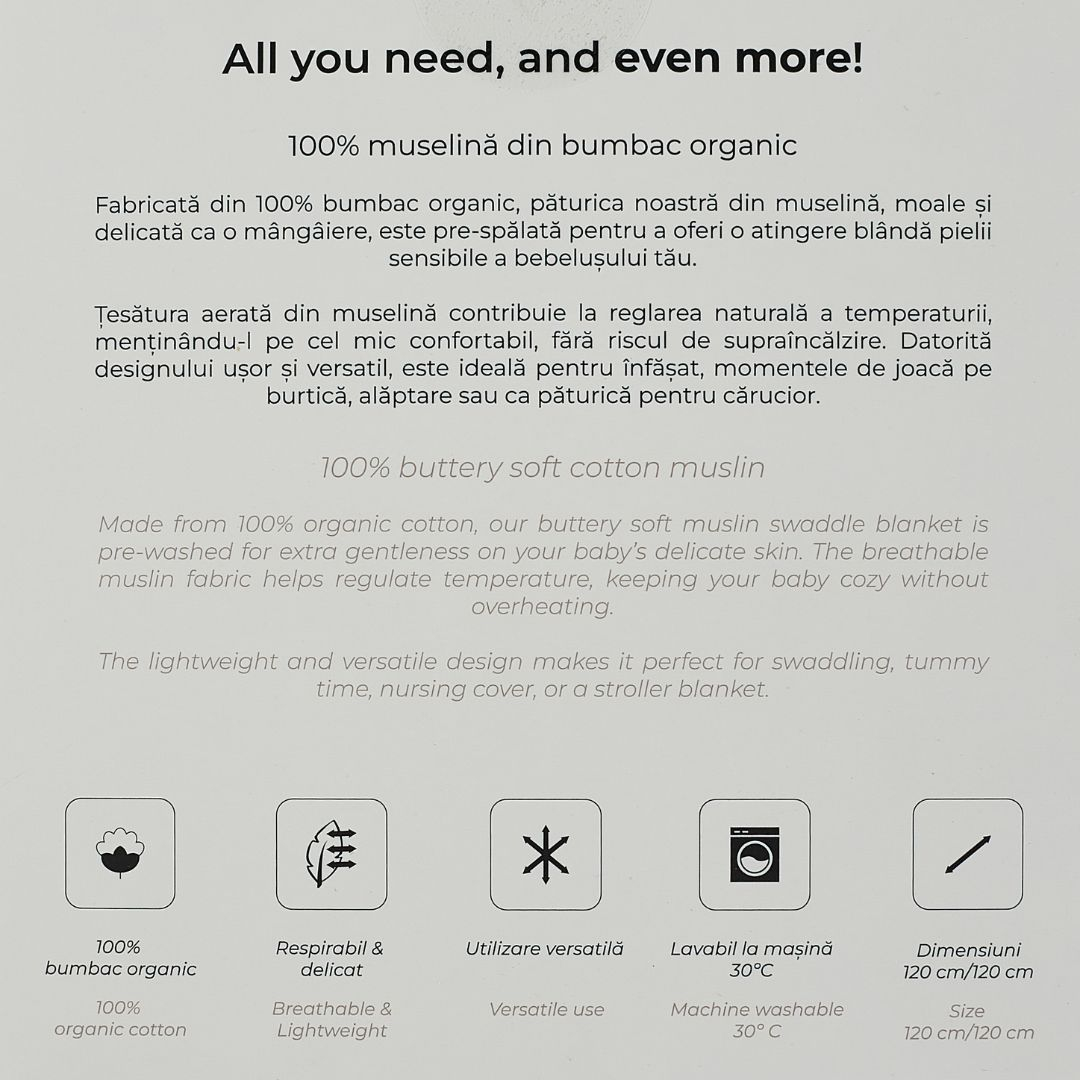 ONINO - Muselina multifunctionala din bumbac 100% organic, SNUGGLE.me, Pure Life, x1 bucata, 120 x 120 cm, certificata GOTS, [9],bestfam.ro