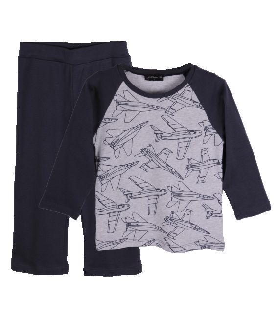 Pijama bicolora gri/negru Avioane 2 ani