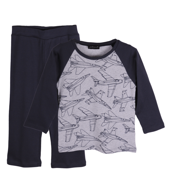 Pijama bicolora gri/negru Avioane 6 ani