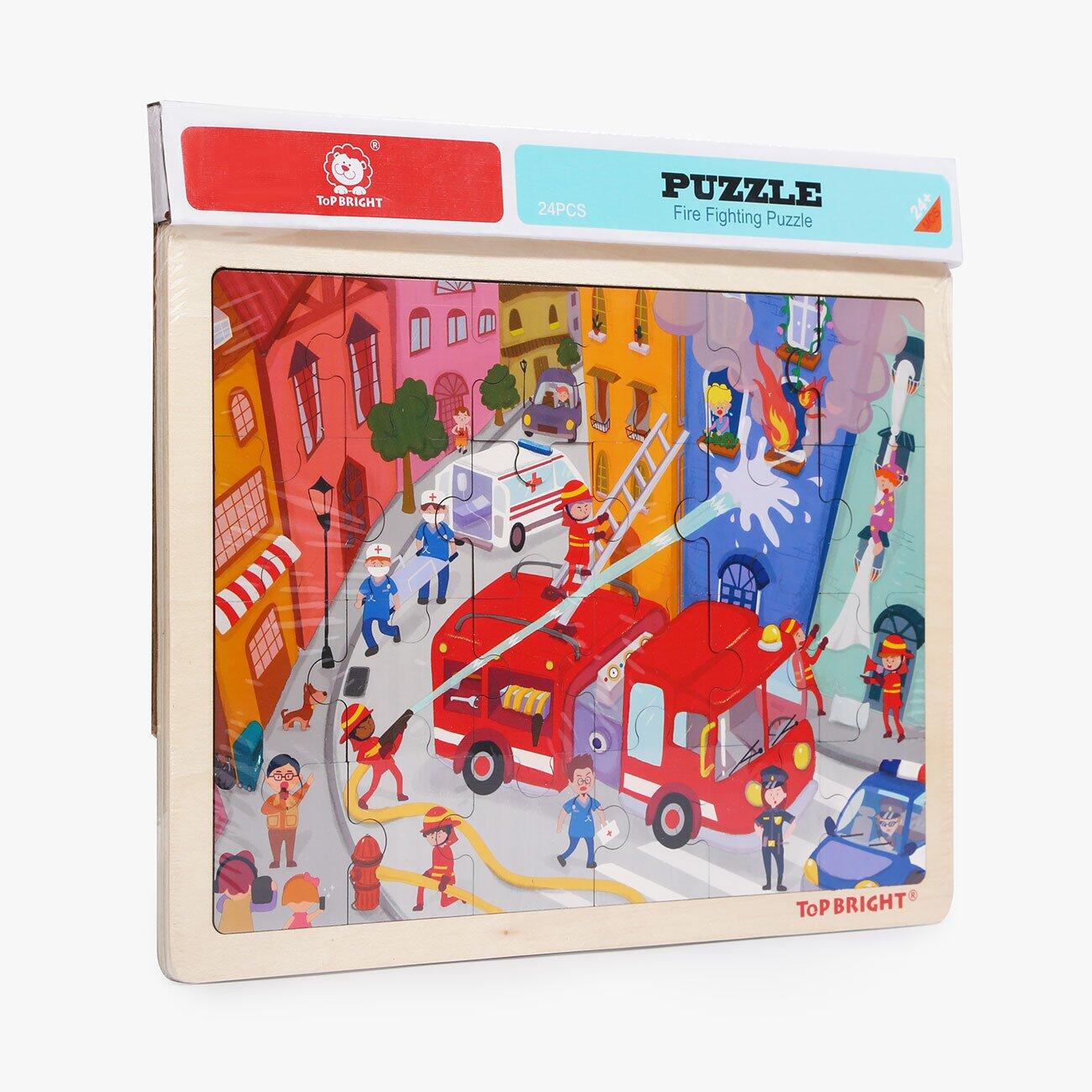 Puzzle din lemn - Pompieri in actiune