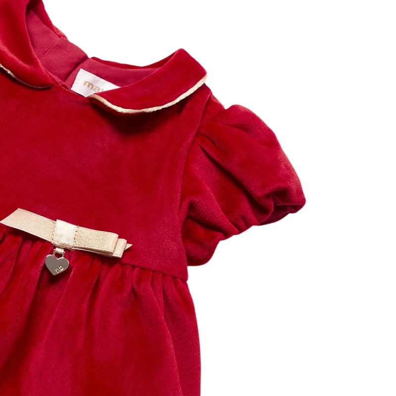 Rochie catifea + boneta - Rosu - Mayoral  1-2 luni, [3],bestfam.ro