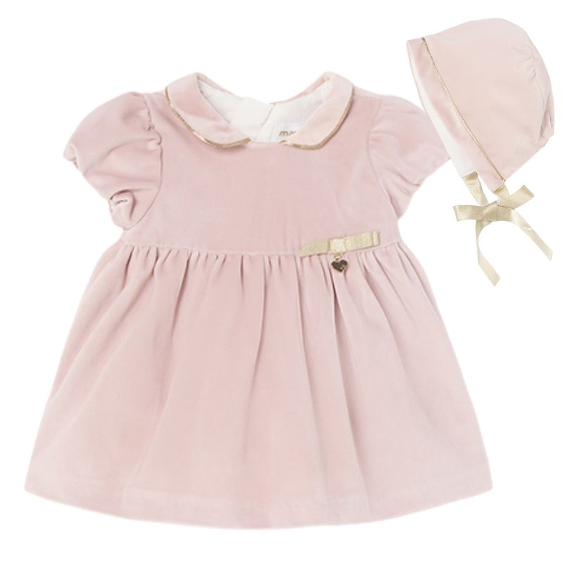 Rochie catifea + boneta - Roz pudrat - Mayoral  1-2 luni