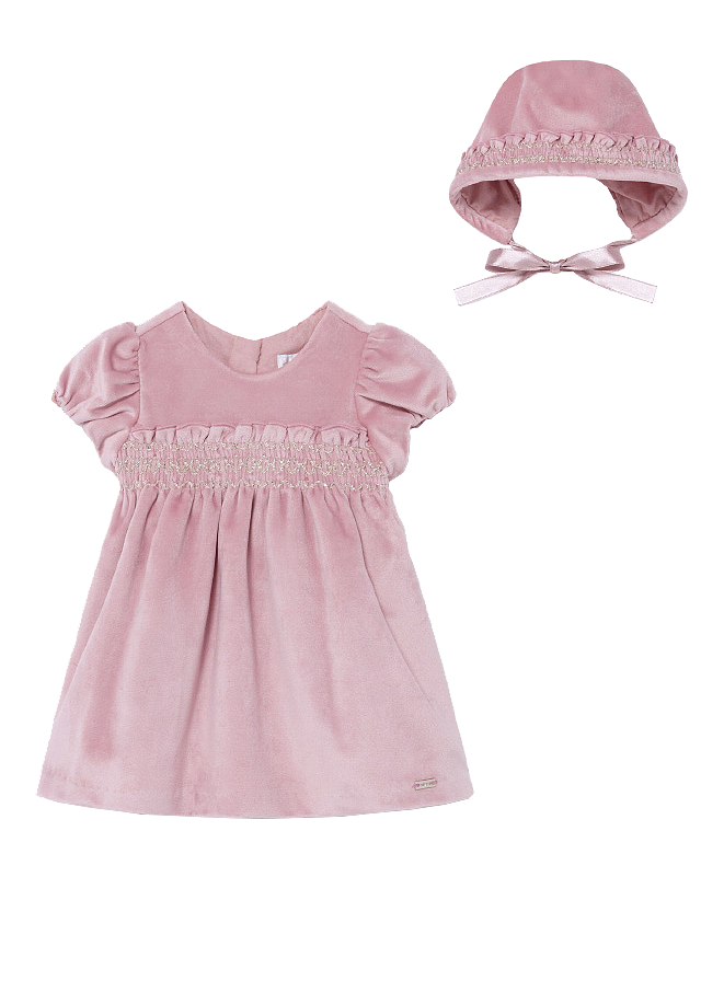 Rochie catifea si boneta - Roz - Mayoral  12 luni