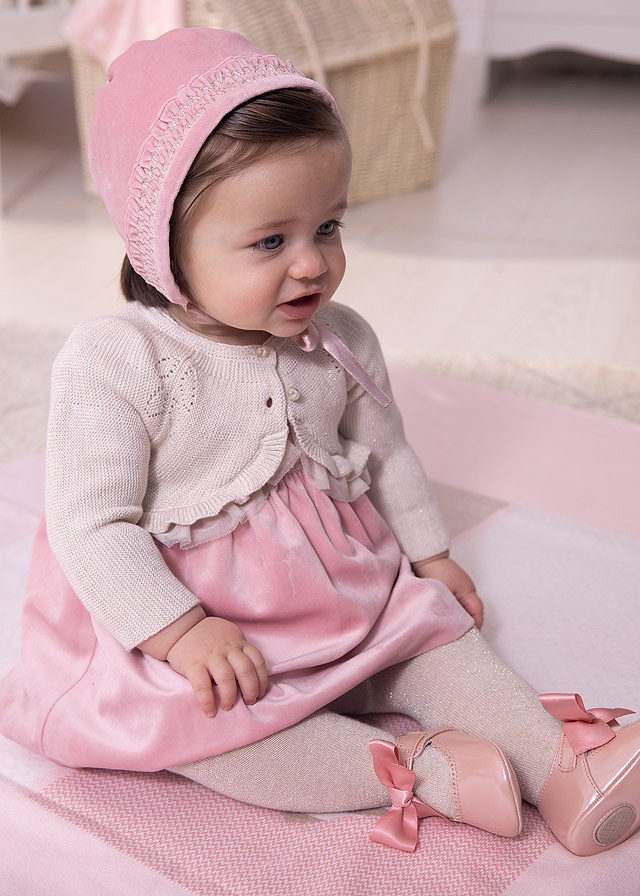 Rochie catifea si boneta - Roz - Mayoral  12 luni, [5],bestfam.ro