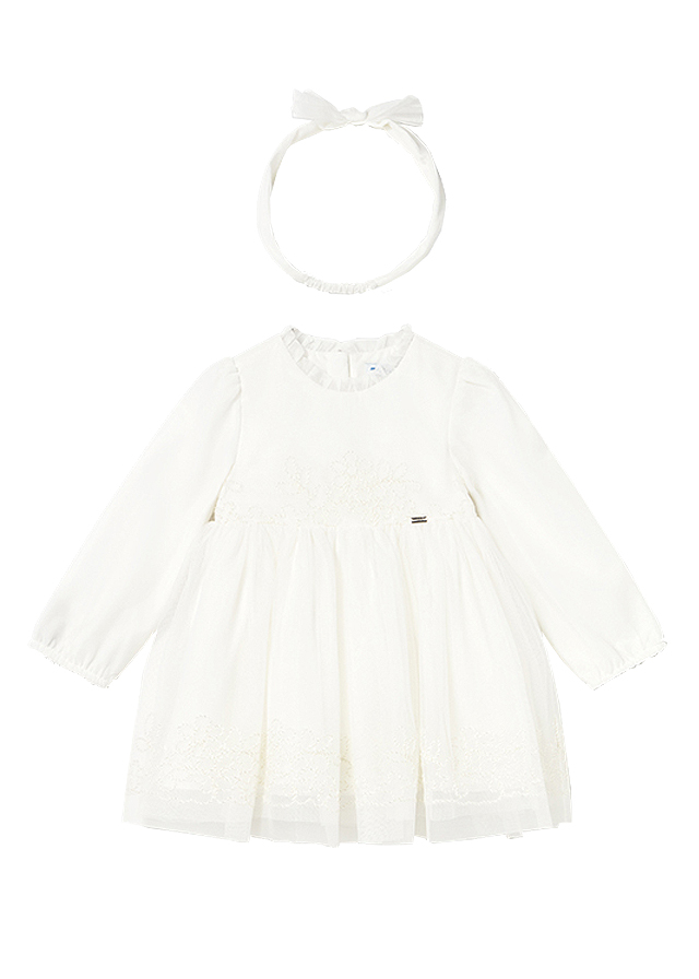 Rochie ceremonie tul brodat + bentinta - ecru - Mayoral  18 luni