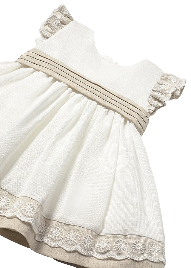 Rochie cu volane si cordon - alb / bej - Mayoral , [3],bestfam.ro