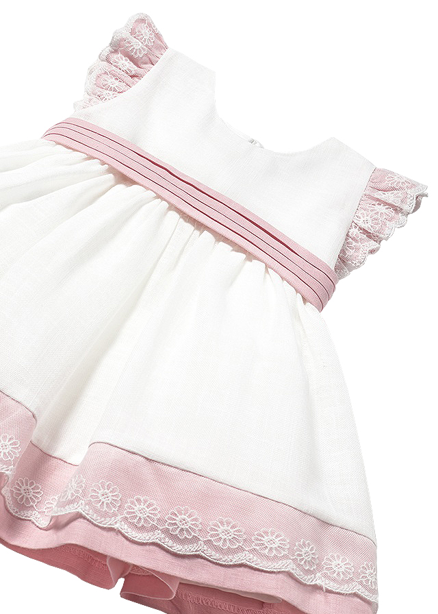 Rochie cu volane si cordon - alb / roz - Mayoral , [3],bestfam.ro