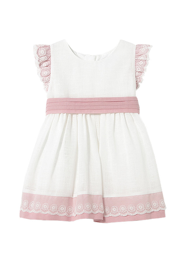 Rochie cu volane si cordon - alb / roz - Mayoral 3 ani