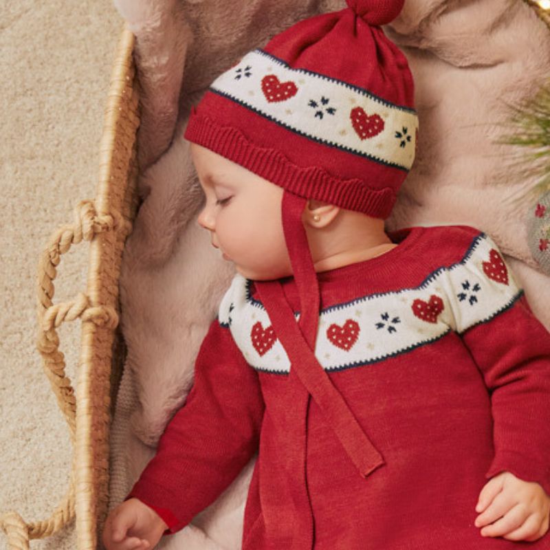 Rochie rosie de tricot ECOFRIENDS  + caciulita  - Mayoral  4-6 luni