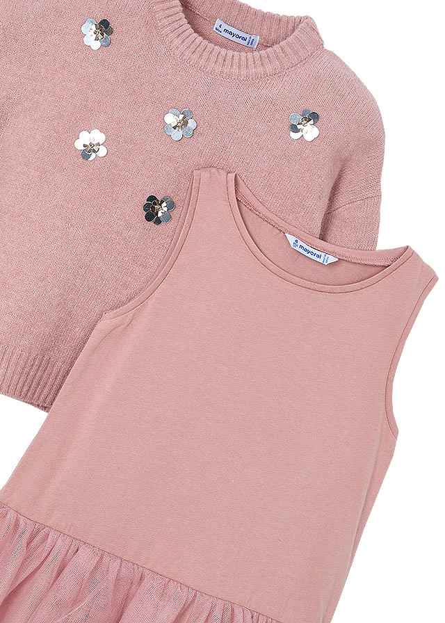 Rochie tricot cu tul si pulover - roz - Mayoral 8 ani, [3],bestfam.ro