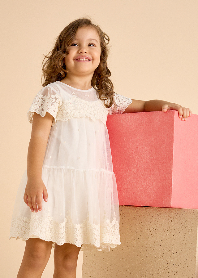 Rochie tul brodata - crem - Mayoral