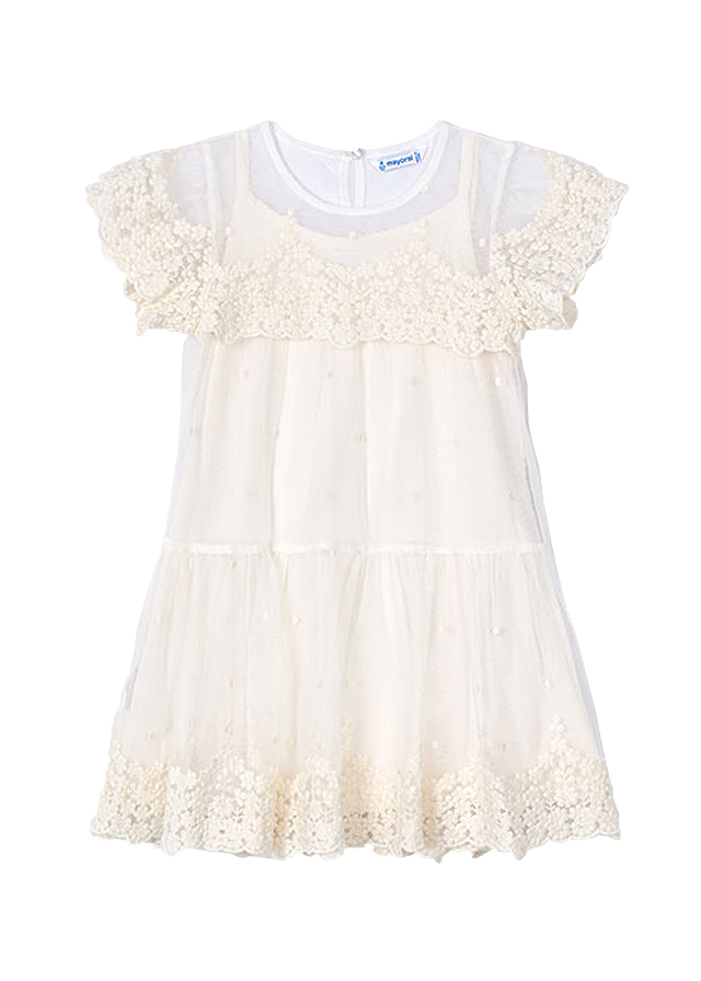 Rochie tul brodata - crem - Mayoral, [4],bestfam.ro