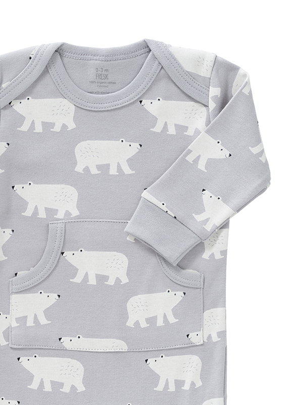Salopetă bebeluși 3-6 luni,  fără botoși, din bumbac organic, model Polar Bear, [2],bestfam.ro