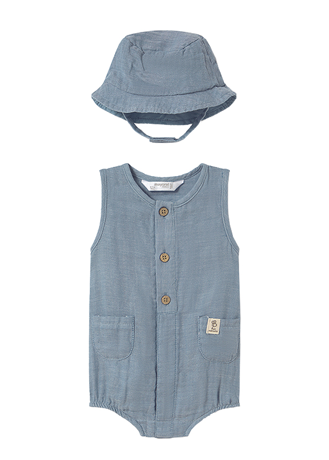 Salopeta cu palarie - albastru - Mayoral  6-9 luni