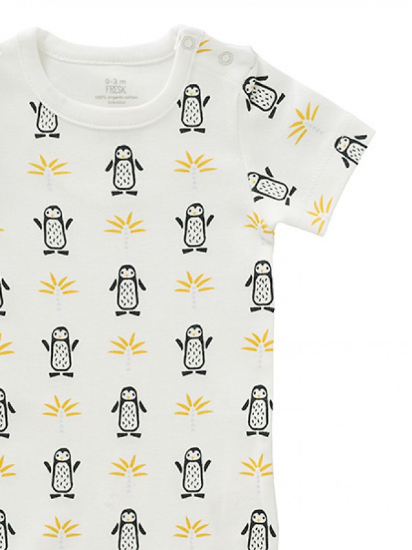 Salopetă de vară, pentru bebeluși 0-3 luni, din bumbac organic, model Pinguin, [2],bestfam.ro