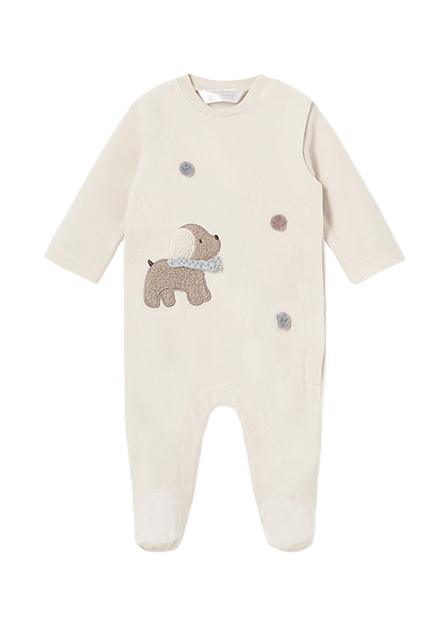 Salopeta (pijama) catifelata - crem - Mayoral   4-6 luni