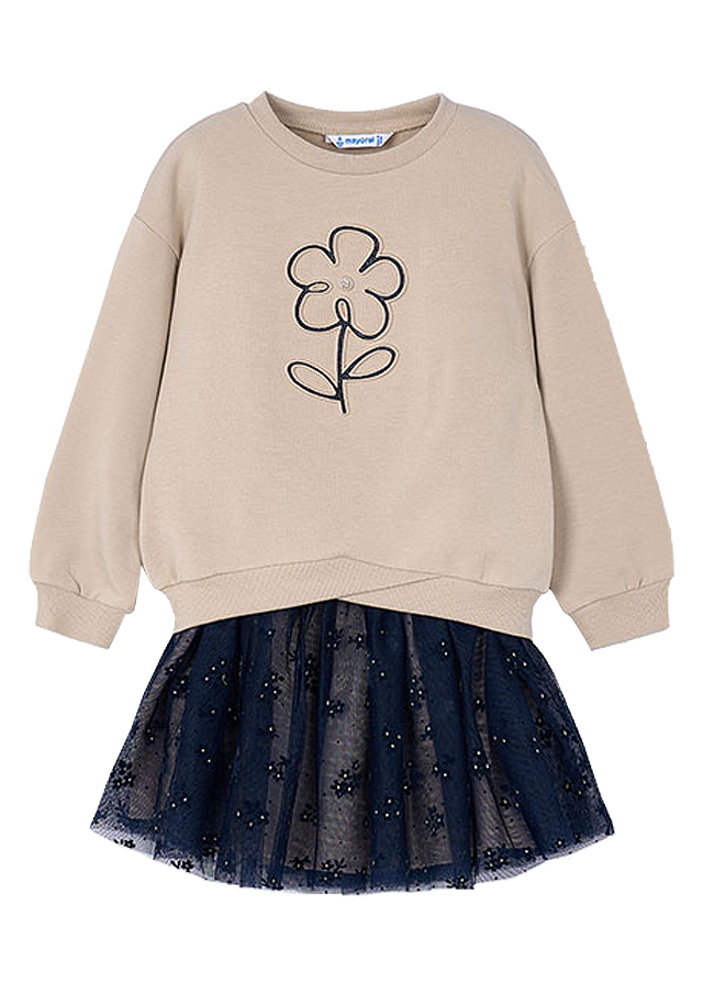 Set 2 piese - Bluza + Fusta tul - bej / bleumarin - Mayoral 7 ani