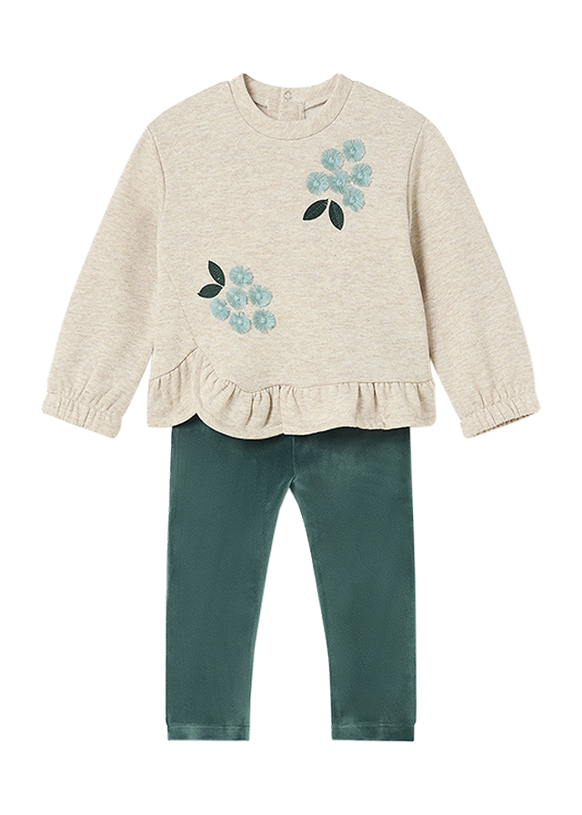 Set 2 piese - Bluza cu volane + Pantaloni - Verde - Mayoral  