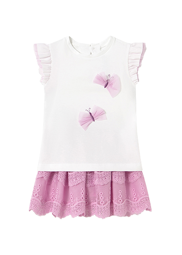 Set 2 piese - Fusta tul brodat+tricou - fluturi - Mayoral  18 luni