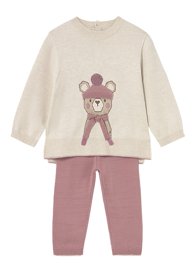 Set 2 piese - Pulover + pantaloni tricotati - bej/roz - Mayoral   4 ani