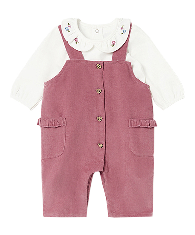 Set 2 piese - Salopeta + bluza maneca lunga si guler cu volan - Mayoral    4-6 luni