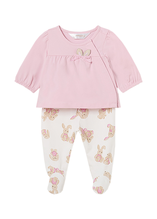 Set 2 piese Iepurasi roz - Bluza + Pantaloni cu botosi - Mayoral 4-6 luni (70 cm)