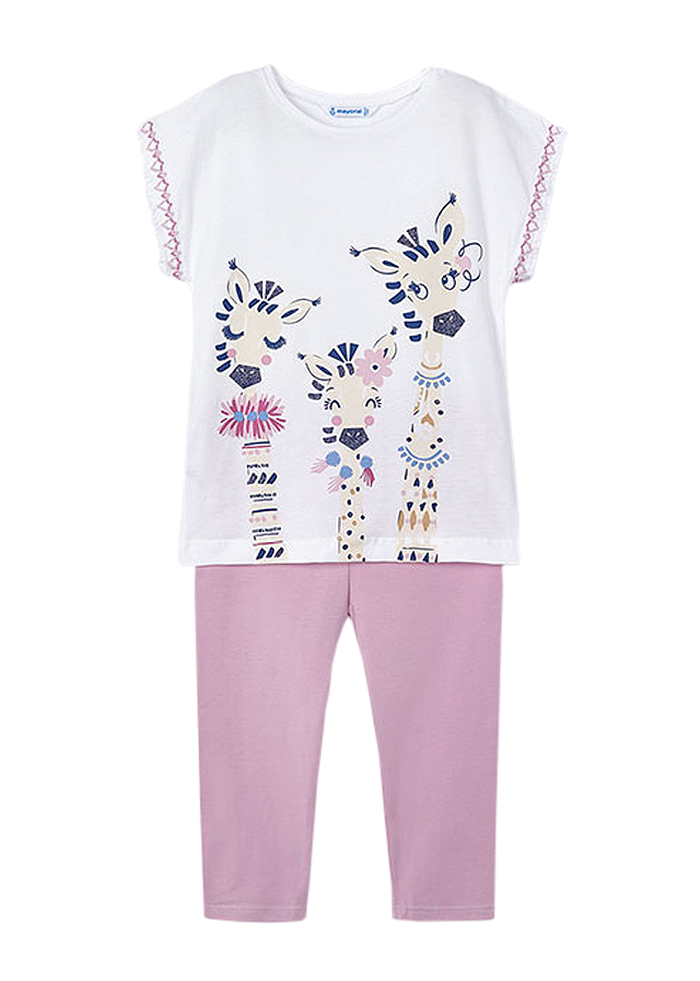 Set 2 piese lila The giraffe family Better Cotton, bluza+pantaloni - Mayoral 6 ani (116 cm)