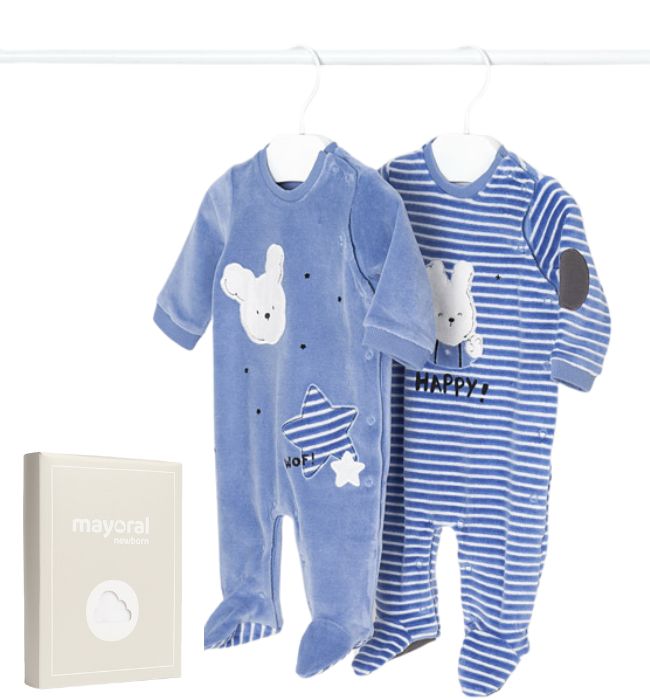 Set 2 salopete (pijamale) ECOFRIENDS - Catifea - Albastru - Mayoral 2-4 luni