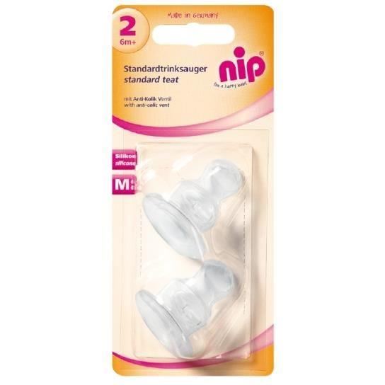 Set 2 tetine ortodontice din silicon moale, forma anatomica, anti-colici, pentru biberoane standard, debit mediu (M), marimea 2 (6+ luni), nip 33007, [4],bestfam.ro