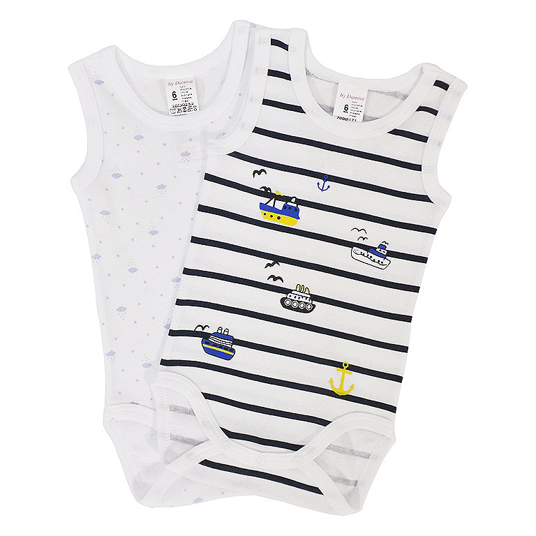 Set 2Body maiou cu imprimeu Vapoare si Nori 2 ani